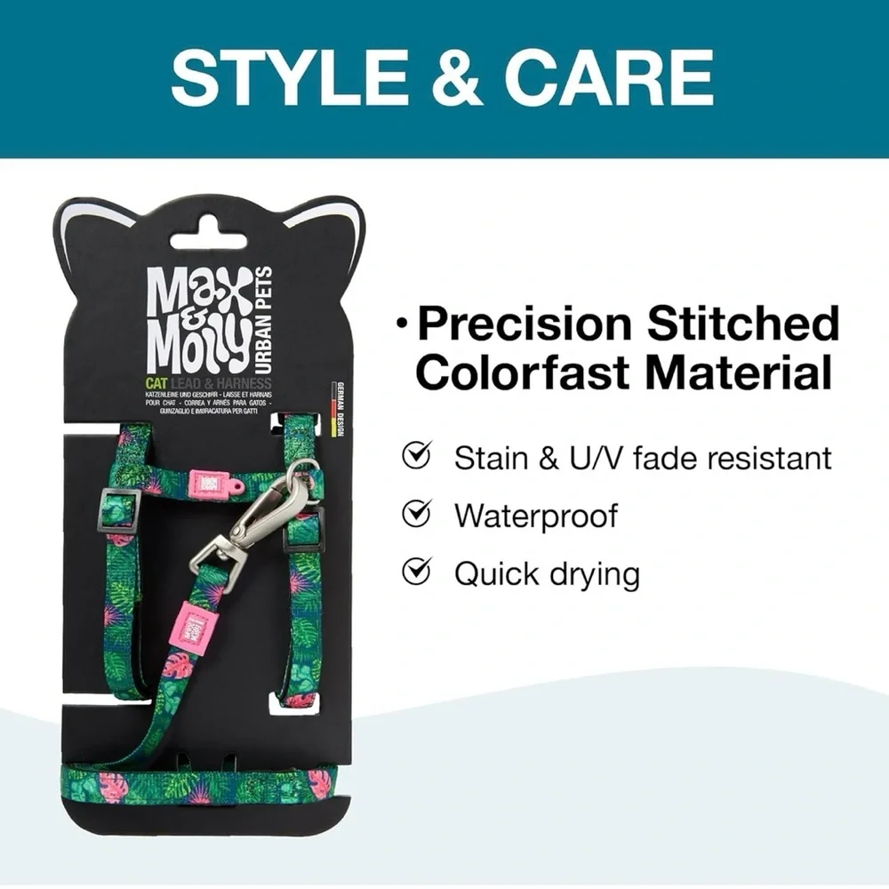 Max and Molly Adjustable Cat Harness and Leash Set - Tropical